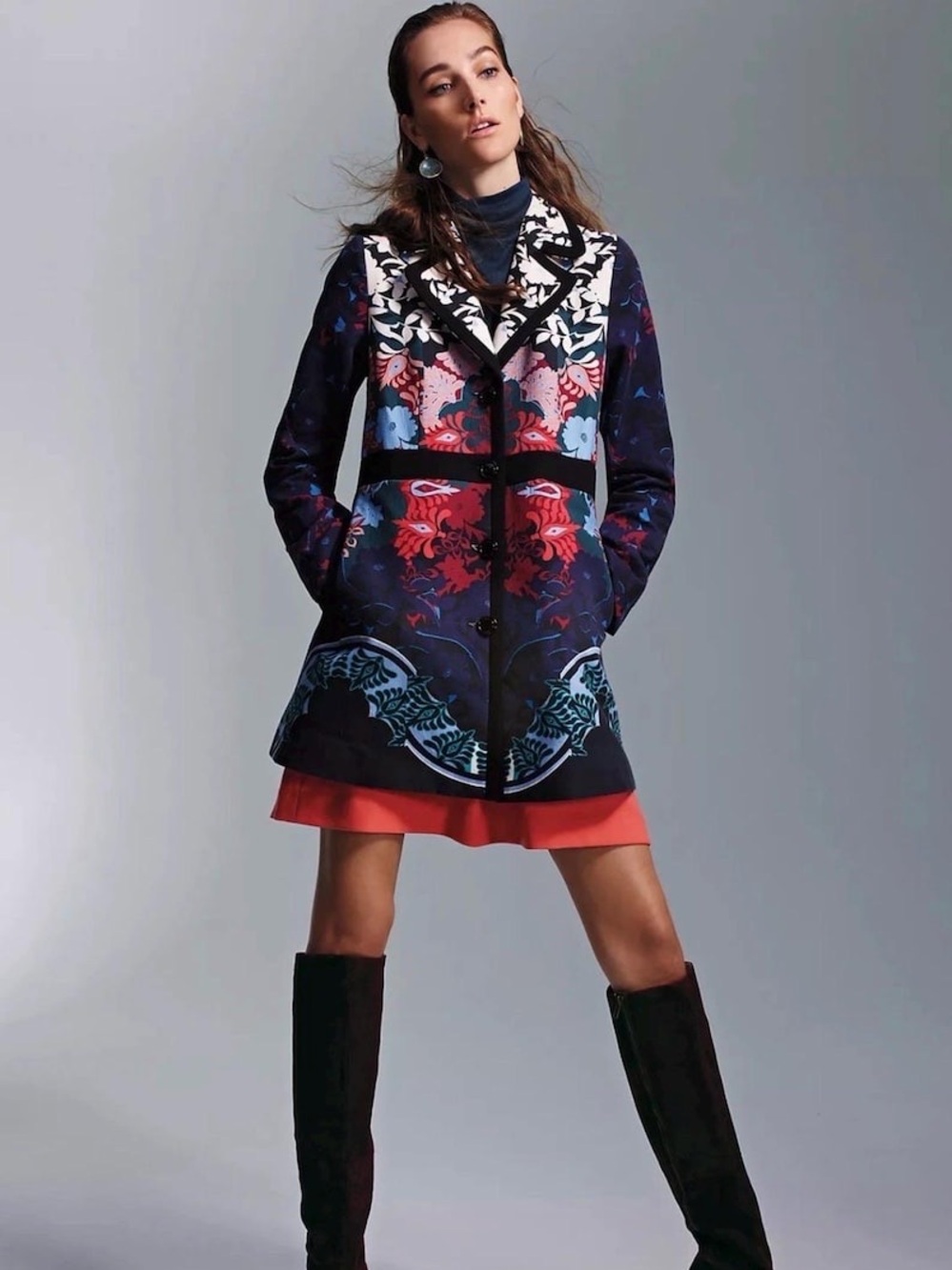 Y2K Anthropologie Elevenses Florilege Coat Jacket Floral Print Petite 2P